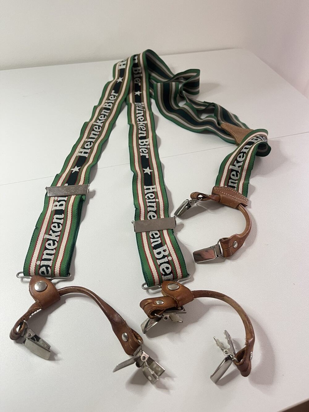 Vintage Retro Heineken Bier Beer Suspenders Leather Accents Made in West Germany